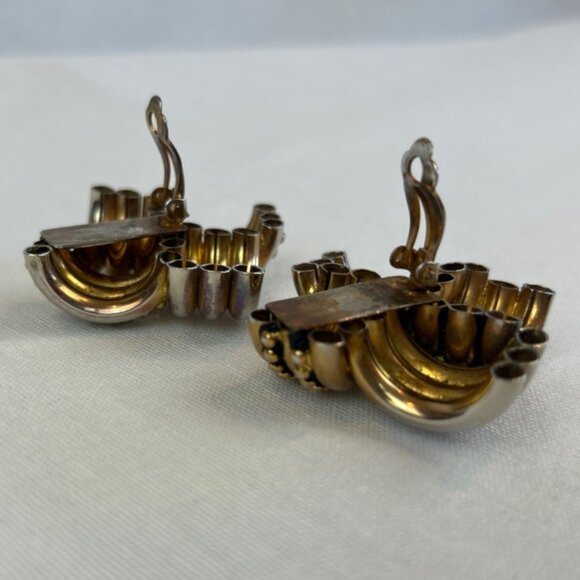 Vintage 80s 90s Large Gold Tone Clip On Earrings Tube Statement - Picture 6 of 7